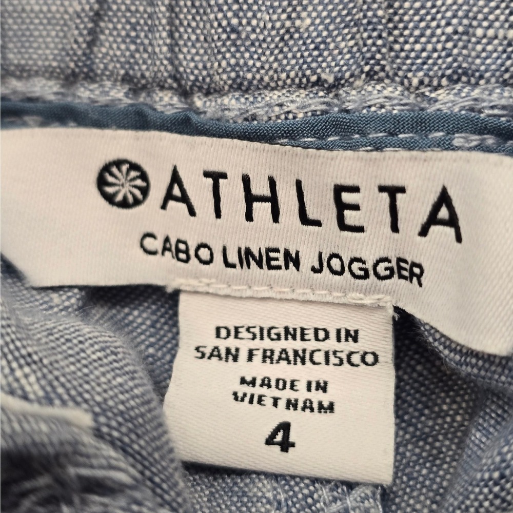Athleta Cabo Linen Jogger Pants Women's Size 4 Blue Chambray Coastal Grandmacore - Picture 2 of 6